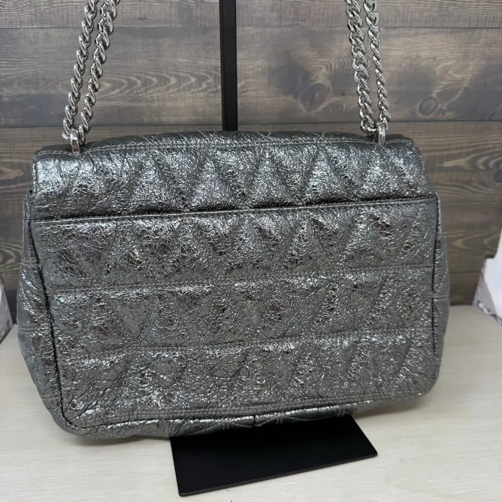 Michael Kors Quilted Sloan Metallic Silver Shoulder Bag Chain Strap